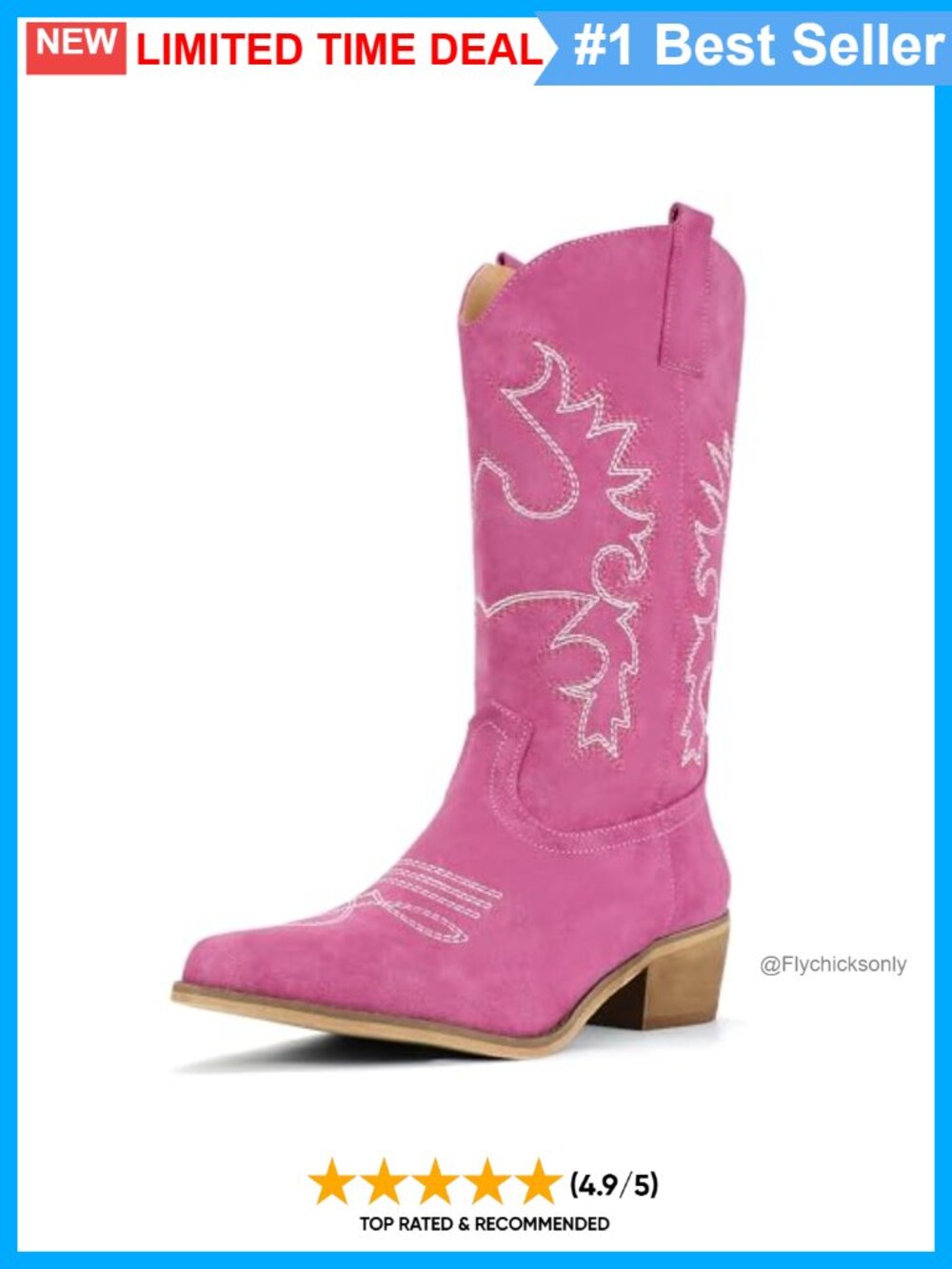 Western Cowgirl Boots Mid Calf Chunky Heel Pointed Toe Embroidered